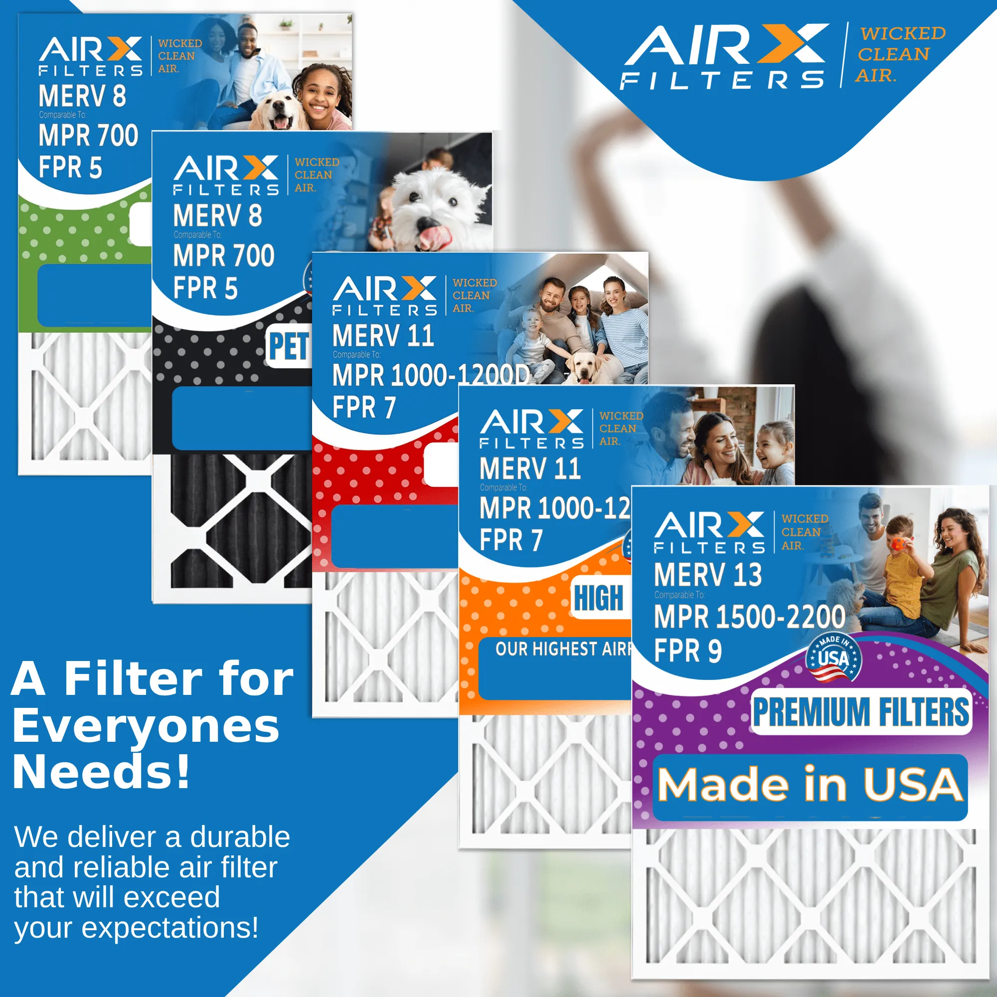 16x24x1 Air Filter MERV 13 Comparable to MPR 1500 - 2200 & FPR 9 Electrostatic Pleated Air Conditioner Filter 6 Pack HVAC AC Premium USA Made 16x24x1 Furnace Filters by AIRX FILTERS WICKED CLEAN AIR.