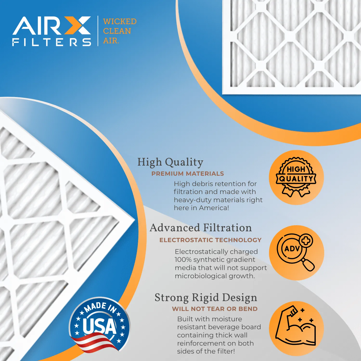 16x24x1 Air Filter MERV 13 Comparable to MPR 1500 - 2200 & FPR 9 Electrostatic Pleated Air Conditioner Filter 6 Pack HVAC AC Premium USA Made 16x24x1 Furnace Filters by AIRX FILTERS WICKED CLEAN AIR.