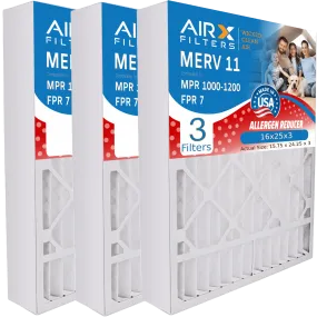16x25x3 Air Filter MERV 11 Comparable to MPR 1000, MPR 1200 & FPR 7 Compatible with White Rodgers FR1200TM-100 Premium USA Made 16x25x3 Furnace Filter 3 Pack by AIRX FILTERS WICKED CLEAN AIR.