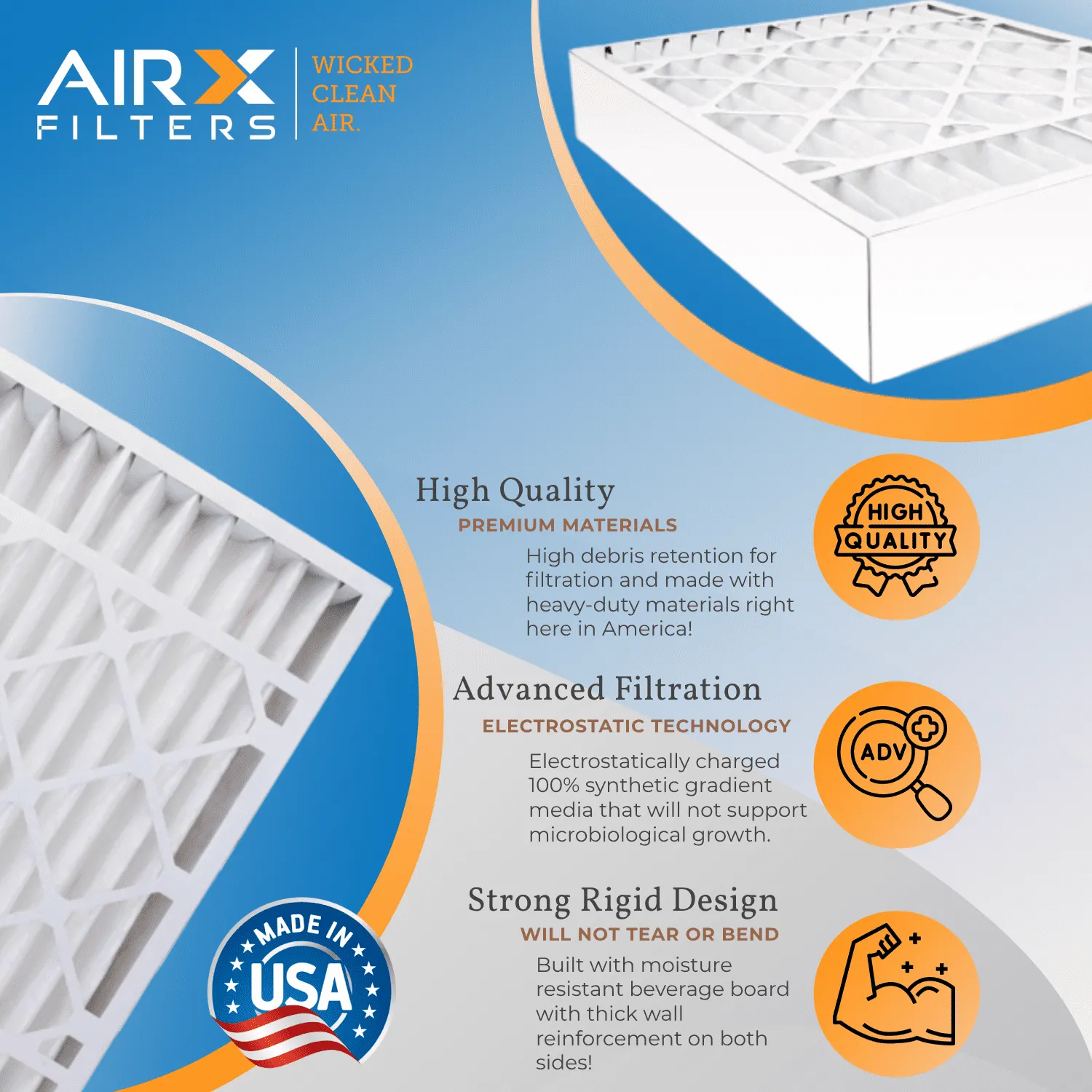 16x25x3 Air Filter MERV 11 Comparable to MPR 1000, MPR 1200 & FPR 7 Compatible with White Rodgers FR1200TM-100 Premium USA Made 16x25x3 Furnace Filter 3 Pack by AIRX FILTERS WICKED CLEAN AIR.