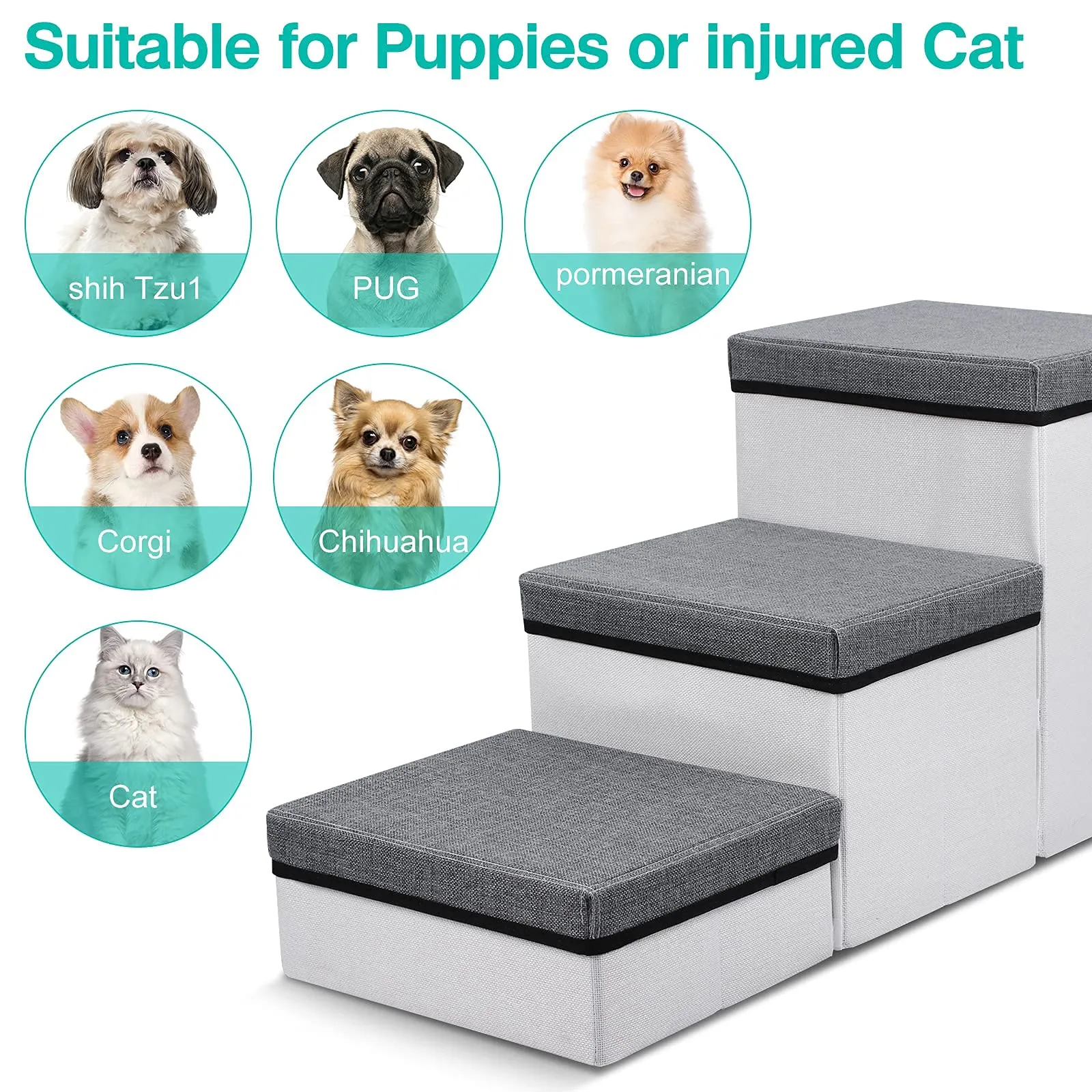 3 Step Pet Stairs with Storage Compartment