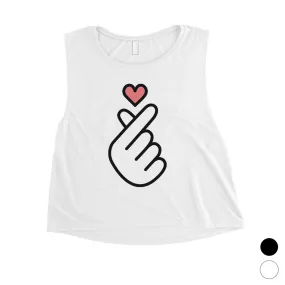 365 Printing Finger Heart Womens Cute Graphic Workout Cropped Tank Top Gym Gift