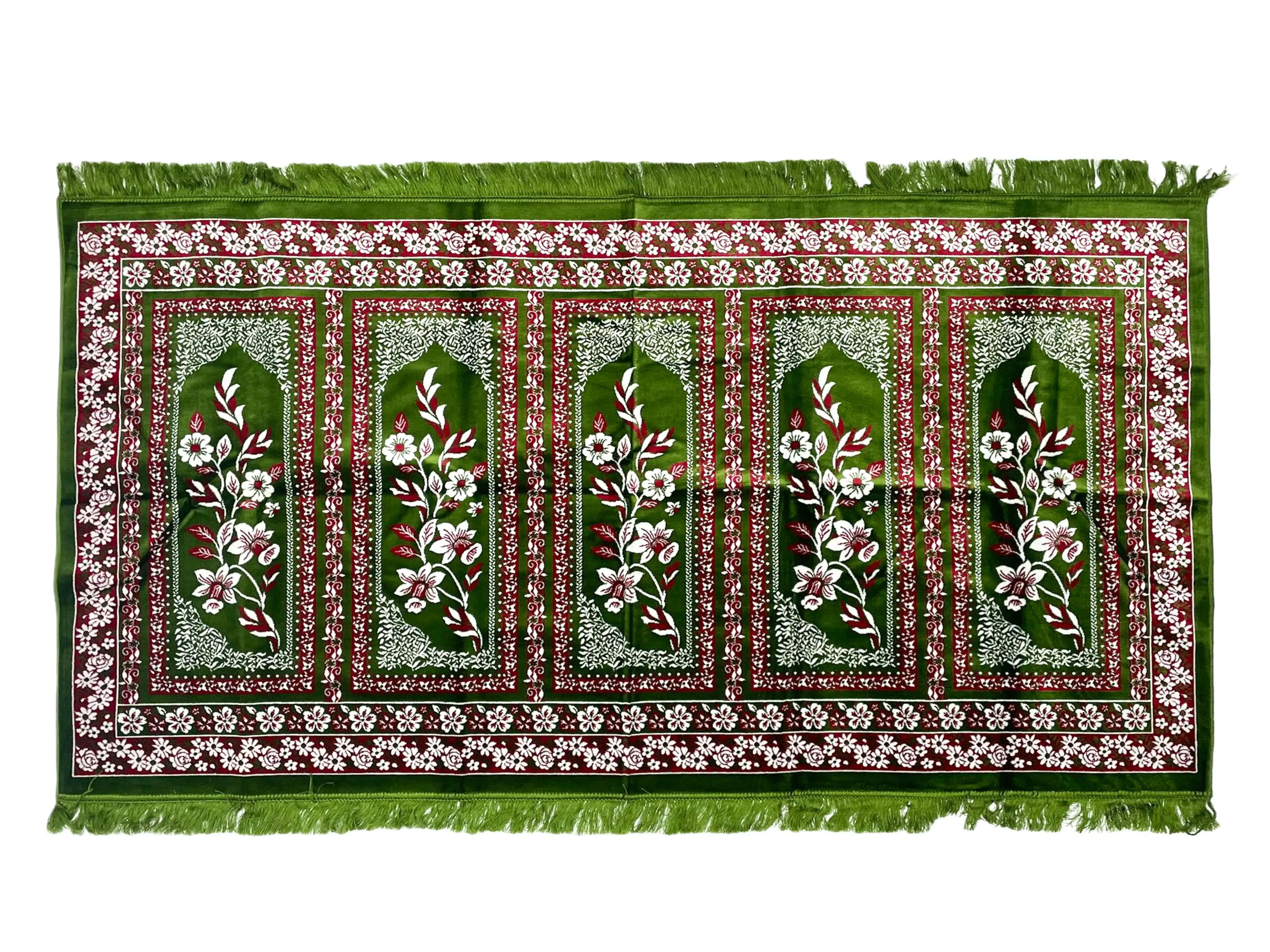 5 Person Soft Velvet Turkish Islamic Prayer Mat Green