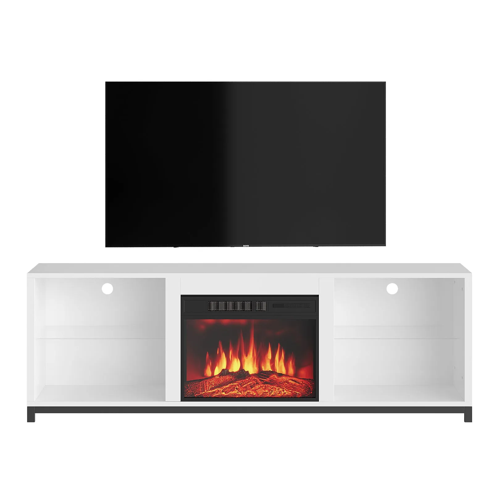 68" Modern LED  Fireplace TV Stand with Adjustable Glass Shelves