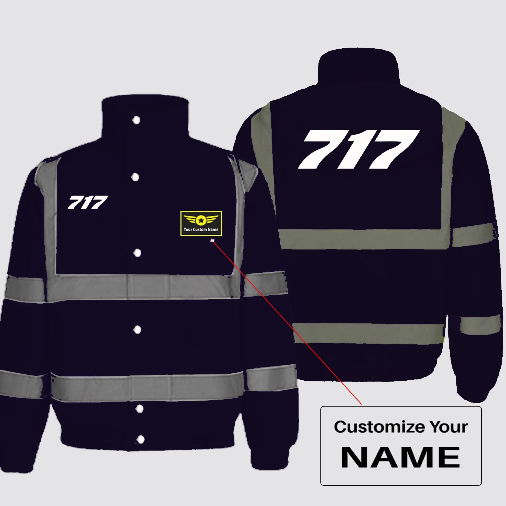 717 Flat Text Designed Reflective Winter Jackets
