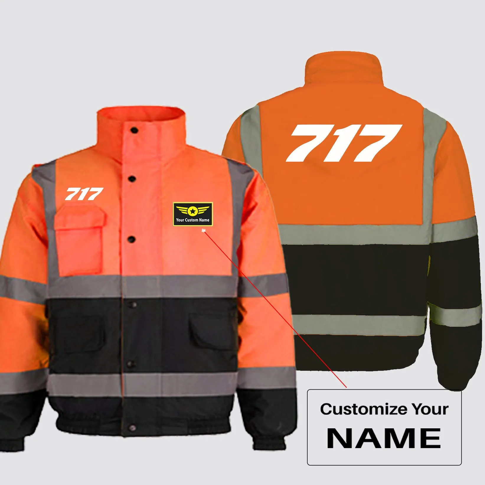 717 Flat Text Designed Reflective Winter Jackets