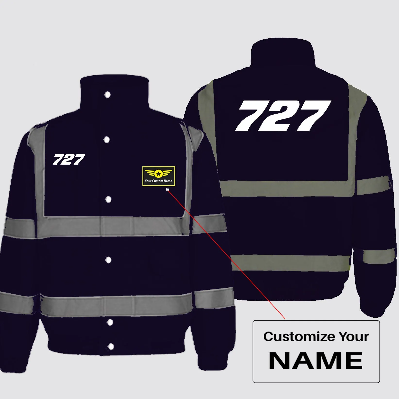 727 Flat Text Designed Reflective Winter Jackets