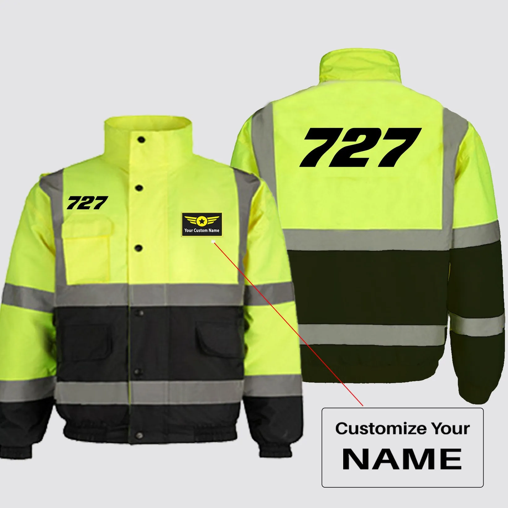 727 Flat Text Designed Reflective Winter Jackets