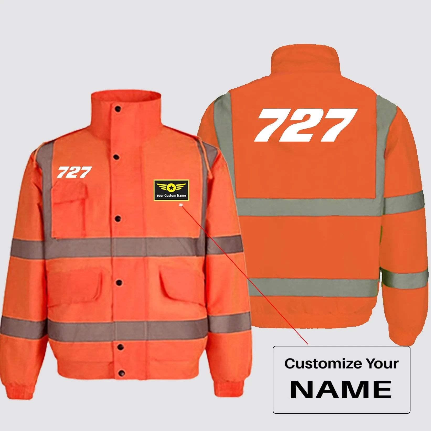 727 Flat Text Designed Reflective Winter Jackets