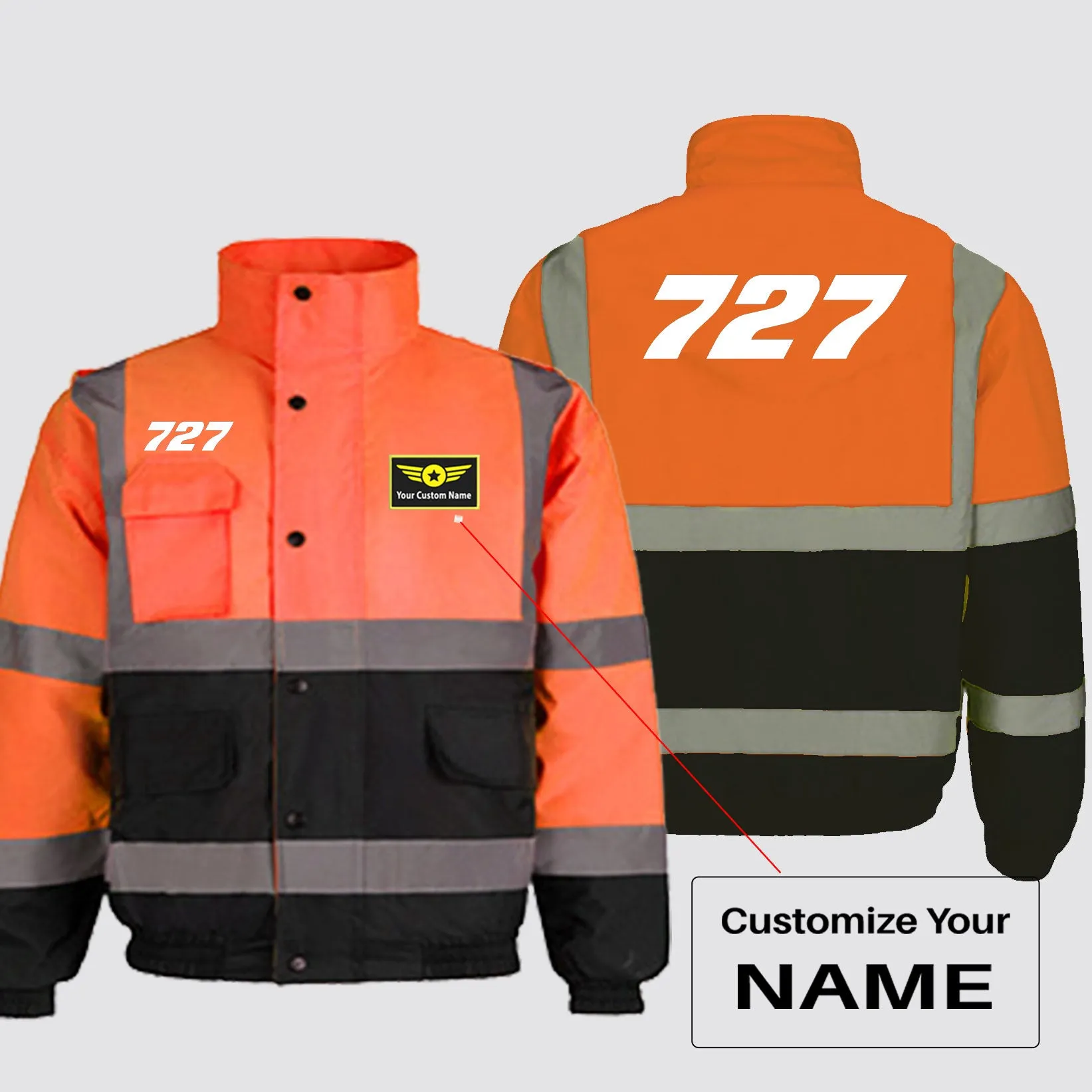 727 Flat Text Designed Reflective Winter Jackets