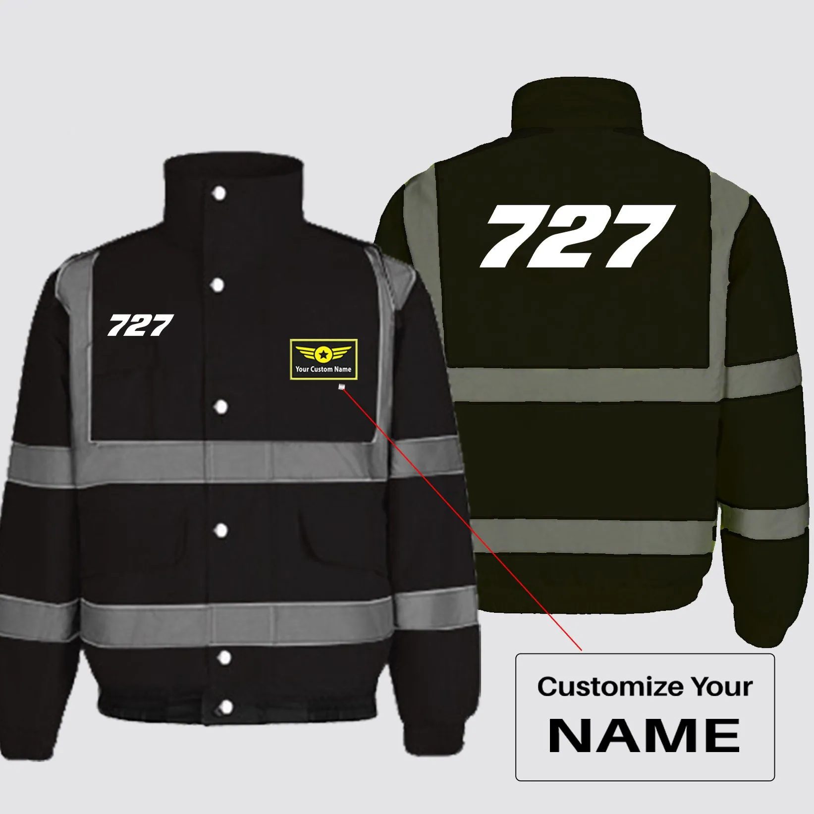 727 Flat Text Designed Reflective Winter Jackets