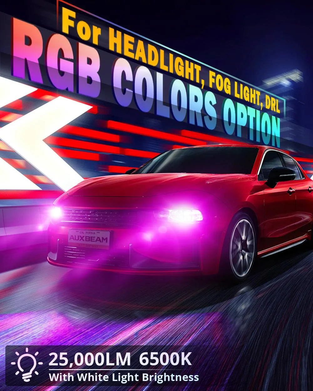 🆕9006/HB4 RGB LED Headlight Bulbs/DRL/Fog Light R7 Series 70W 25000LM 65000K Cool White   RGB Remote Control | 2 Bulbs