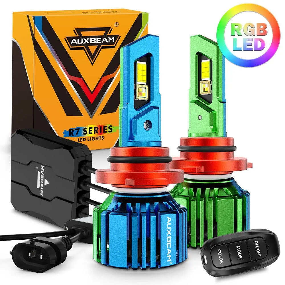 🆕9006/HB4 RGB LED Headlight Bulbs/DRL/Fog Light R7 Series 70W 25000LM 65000K Cool White   RGB Remote Control | 2 Bulbs