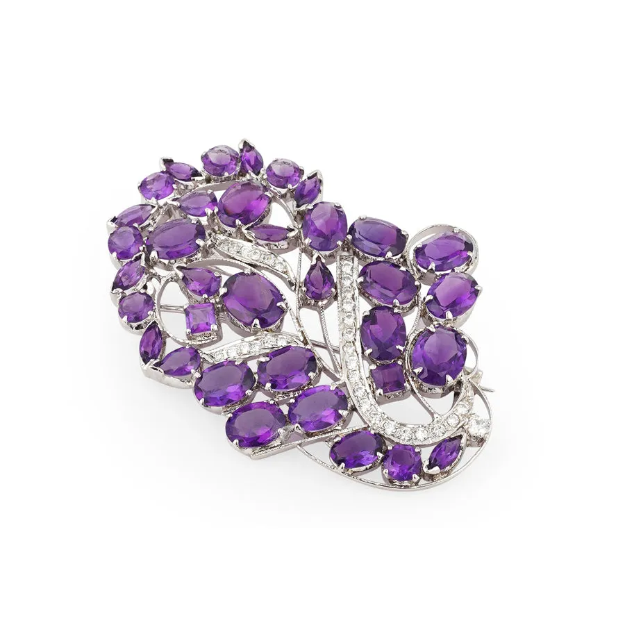 Amethyst & Zircon Brooch in Sterling Silver