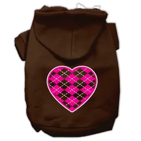 Argyle Heart Pink Screen Print Pet Hoodies Brown Size Med (12)