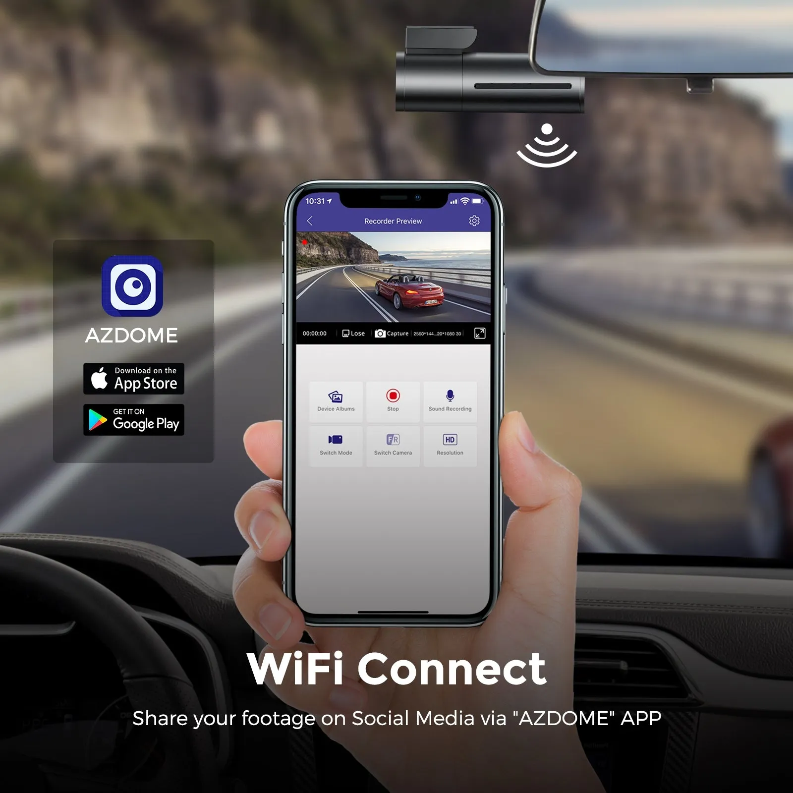 Azdome HD 1080P Dash Cam Wifi Gps Recorder G-sensor Dashcam Black