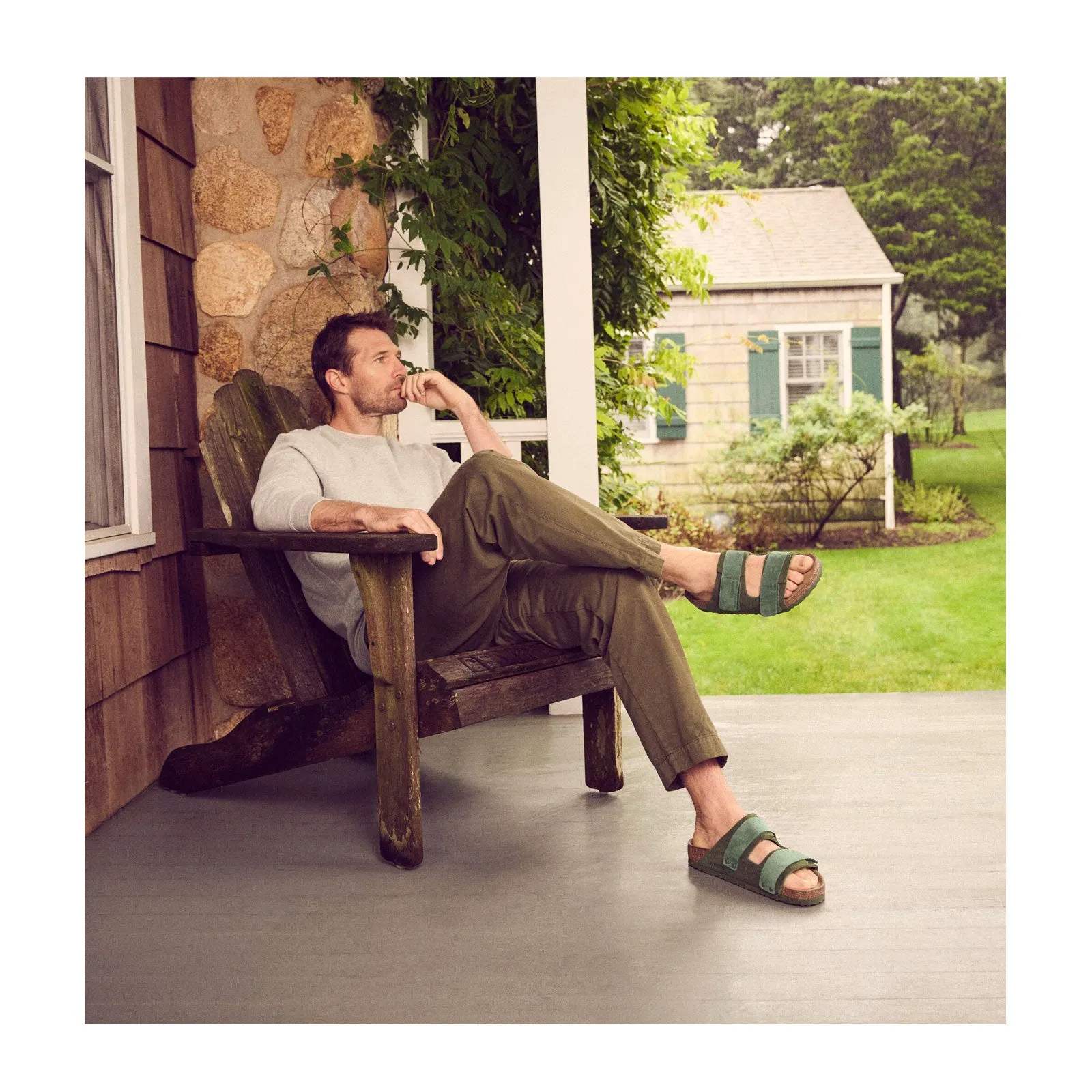 Birkenstock Uji Slide Sandal (Men) - Thyme Suede