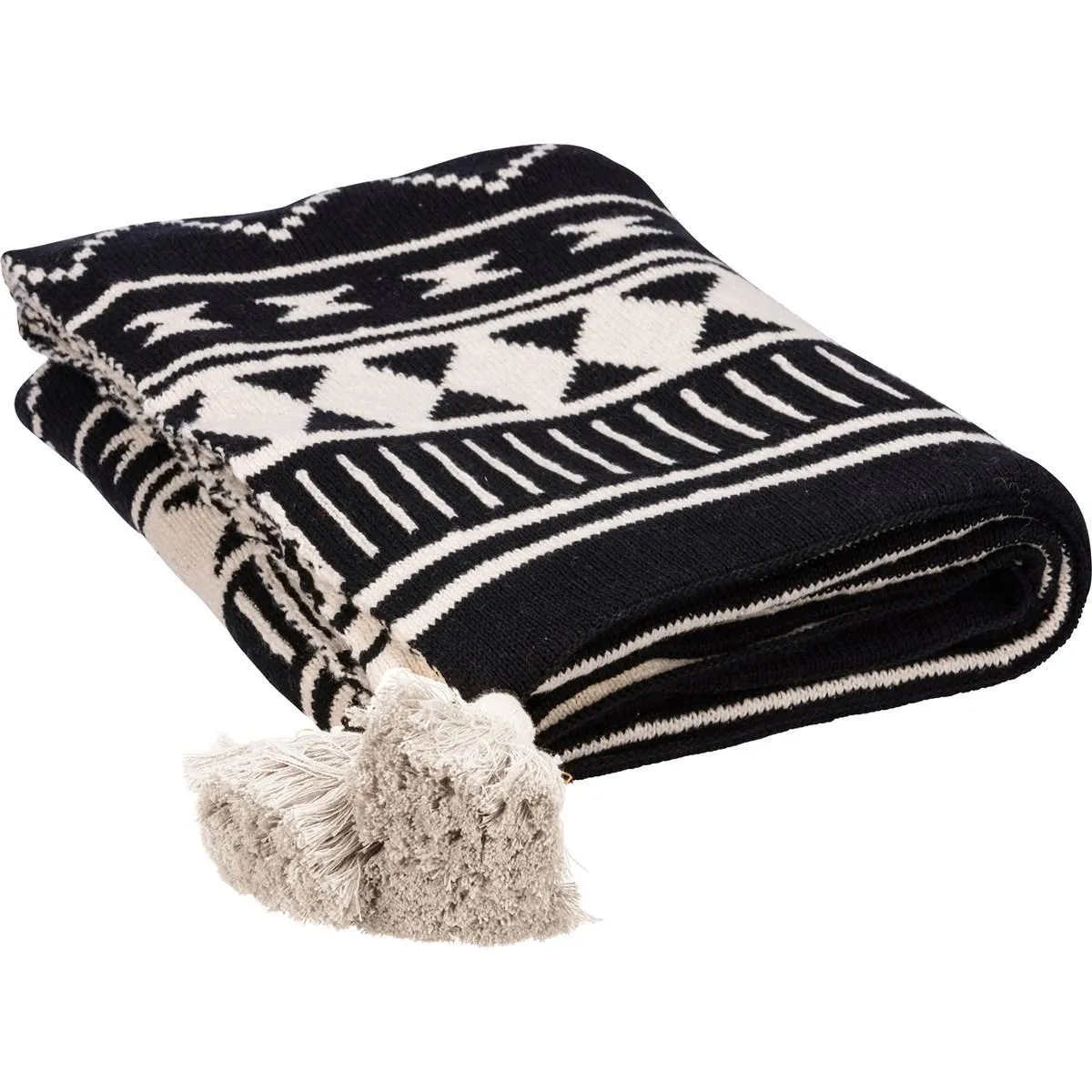 BLACK & CREAM TASSEL THROW