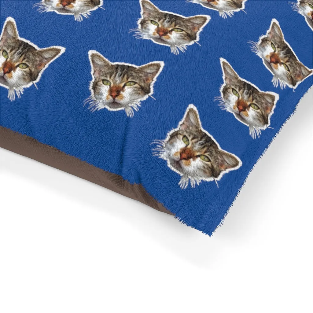 Blue Cat Pet Bed, Solid Color Machine-Washable Pet Pillow With Zippers-Printed in USA