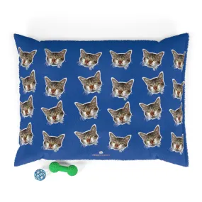 Blue Cat Pet Bed, Solid Color Machine-Washable Pet Pillow With Zippers-Printed in USA