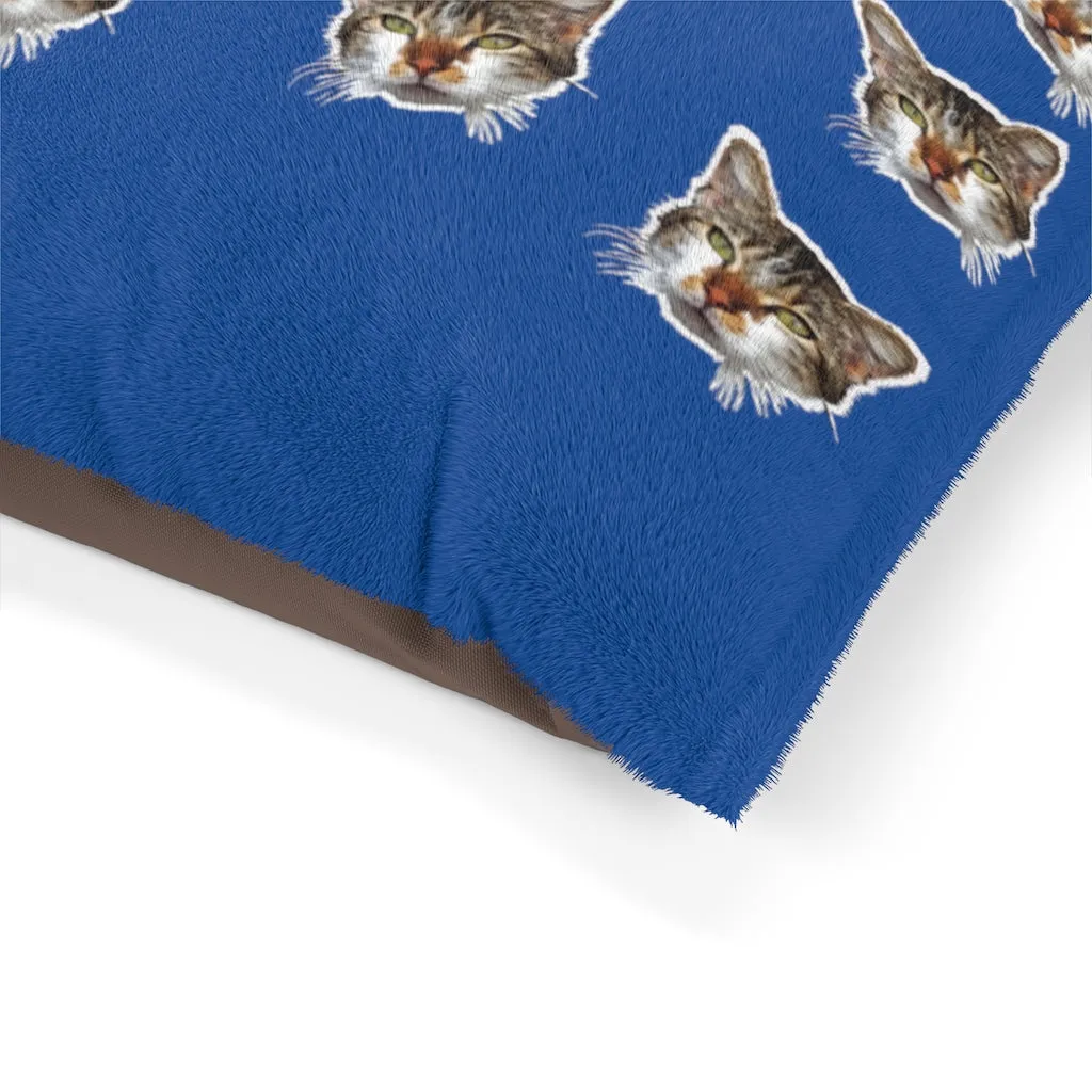 Blue Cat Pet Bed, Solid Color Machine-Washable Pet Pillow With Zippers-Printed in USA