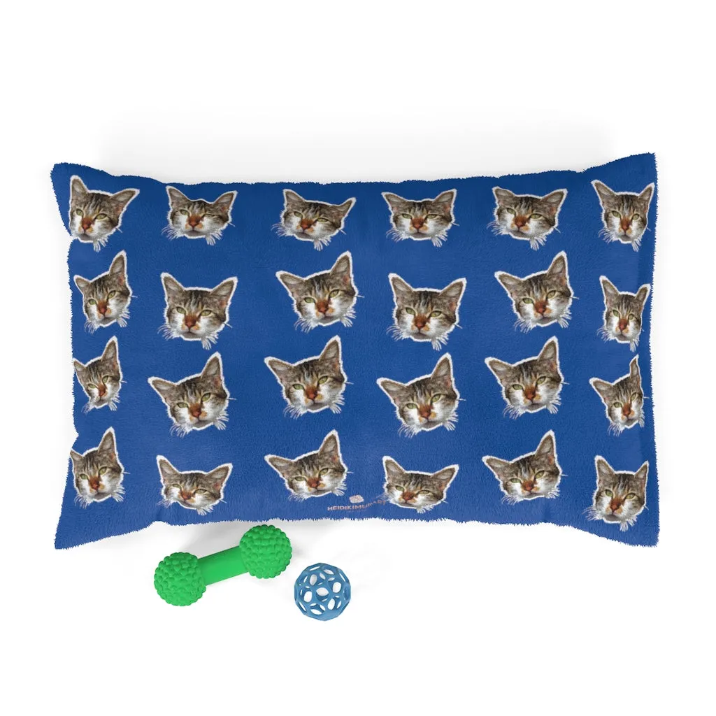 Blue Cat Pet Bed, Solid Color Machine-Washable Pet Pillow With Zippers-Printed in USA