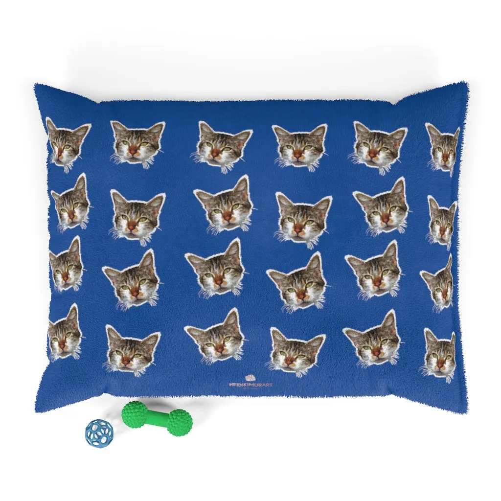 Blue Cat Pet Bed, Solid Color Machine-Washable Pet Pillow With Zippers-Printed in USA