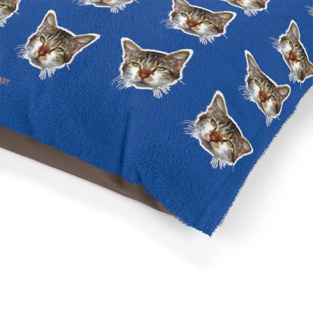 Blue Cat Pet Bed, Solid Color Machine-Washable Pet Pillow With Zippers-Printed in USA
