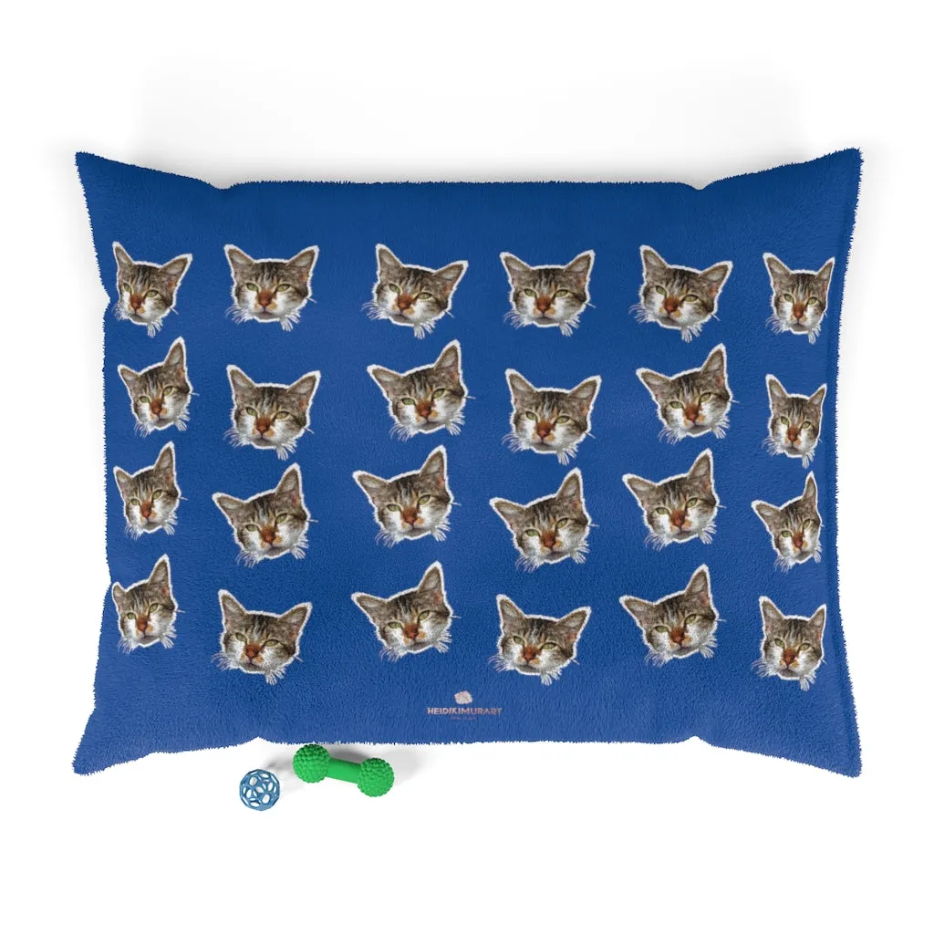 Blue Cat Pet Bed, Solid Color Machine-Washable Pet Pillow With Zippers-Printed in USA