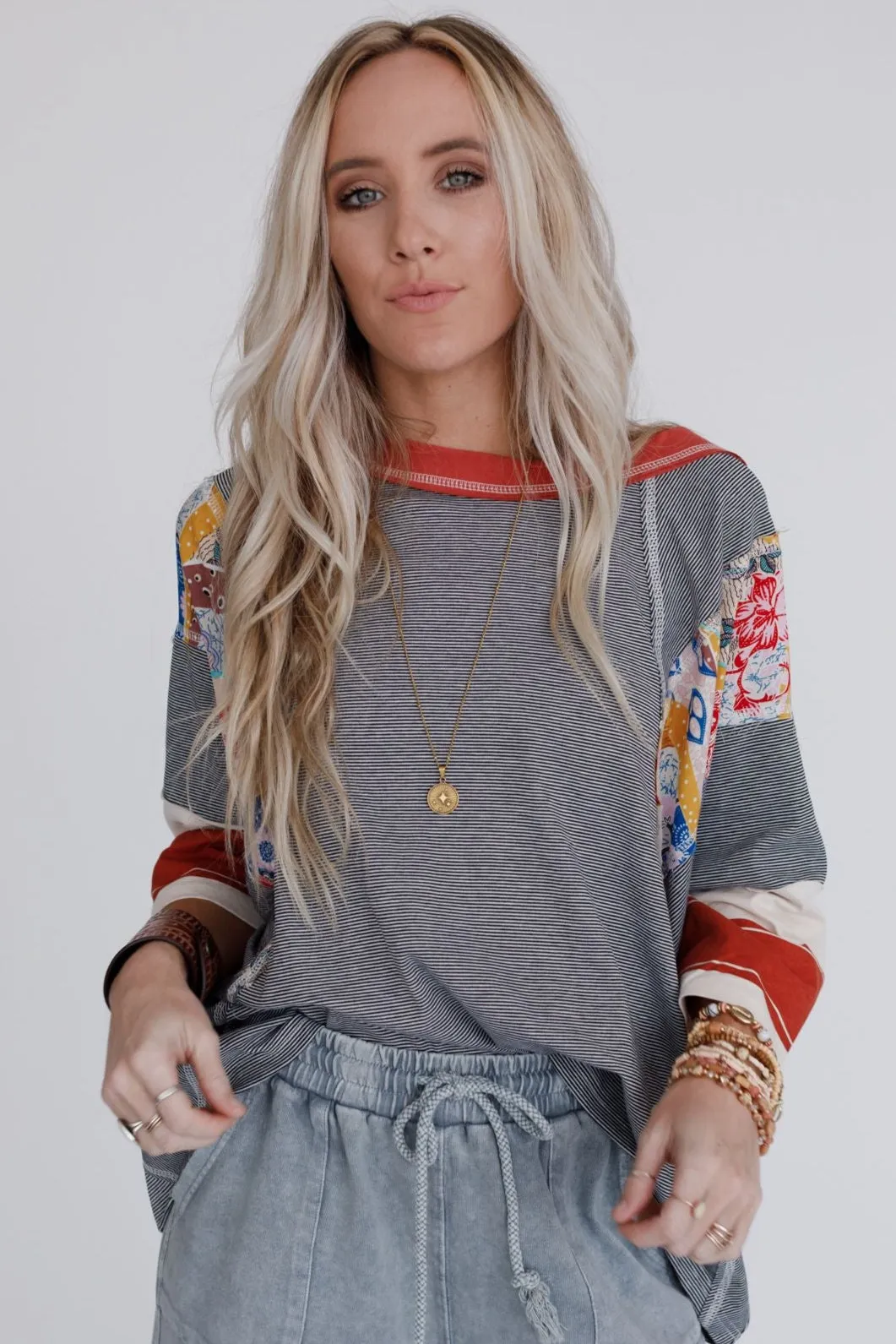 Britt Patchwork Top - Black