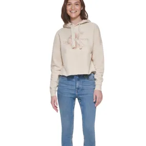 CALVIN KLEIN -  Airbrushed Monogrammed Logo Cropped Raw Hem Hoodie
