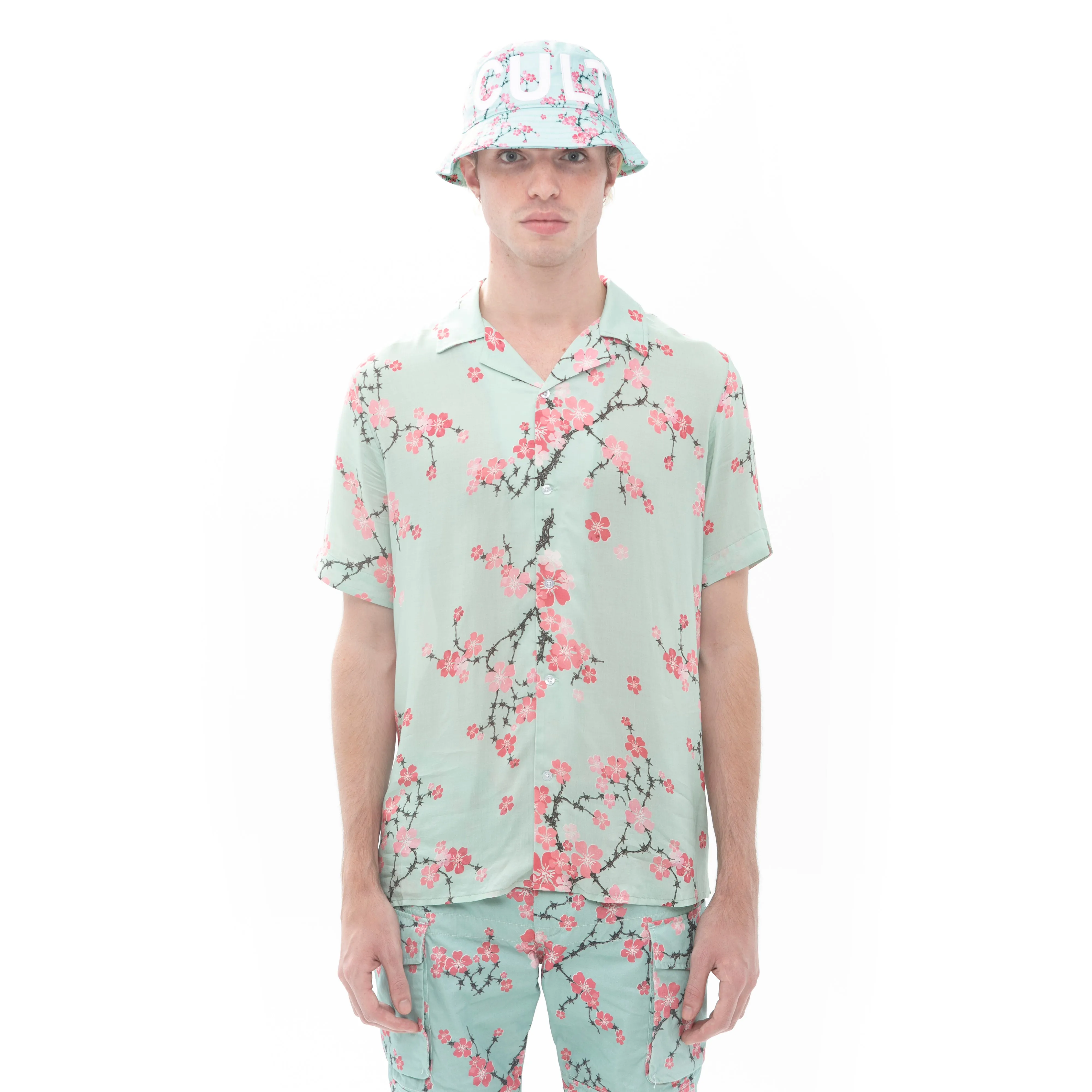 CAMP SHORT SLEEVE WOVEN SHIRT IN CHERRY BLOSSOM