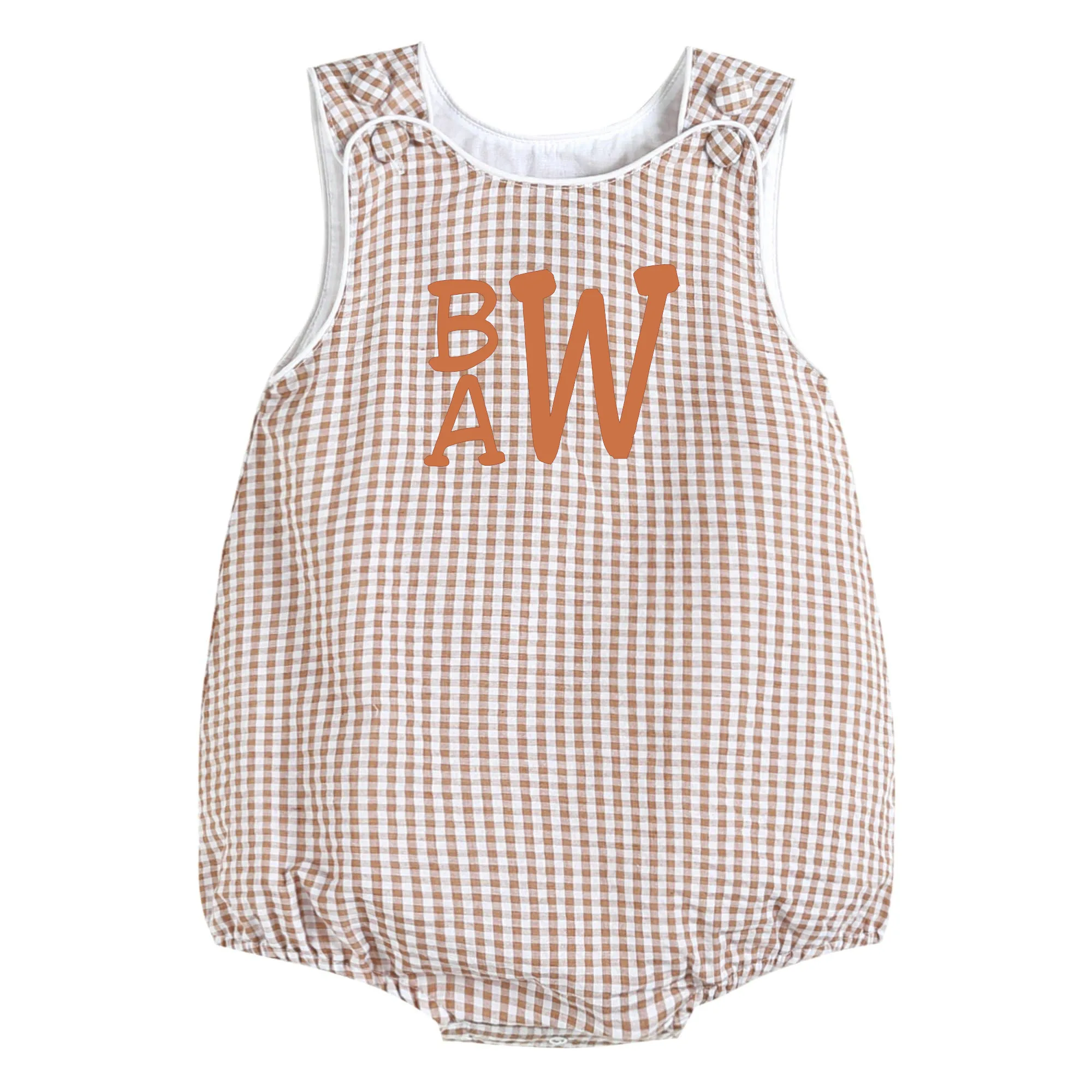 Classic Brown Gingham Baby Bubble Romper