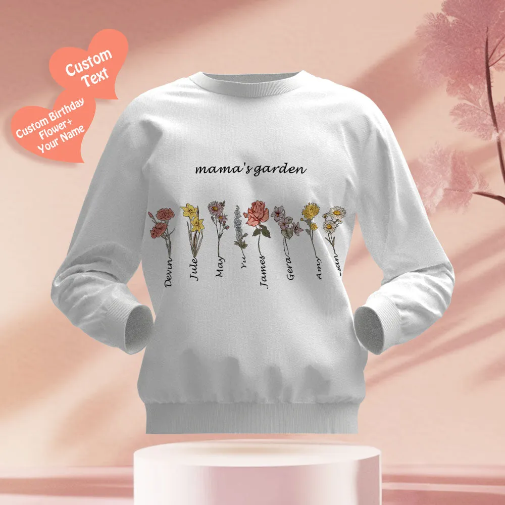Custom Engraved Hoodie Round Neck Mama's Garden is Her Children Gifts for Mom