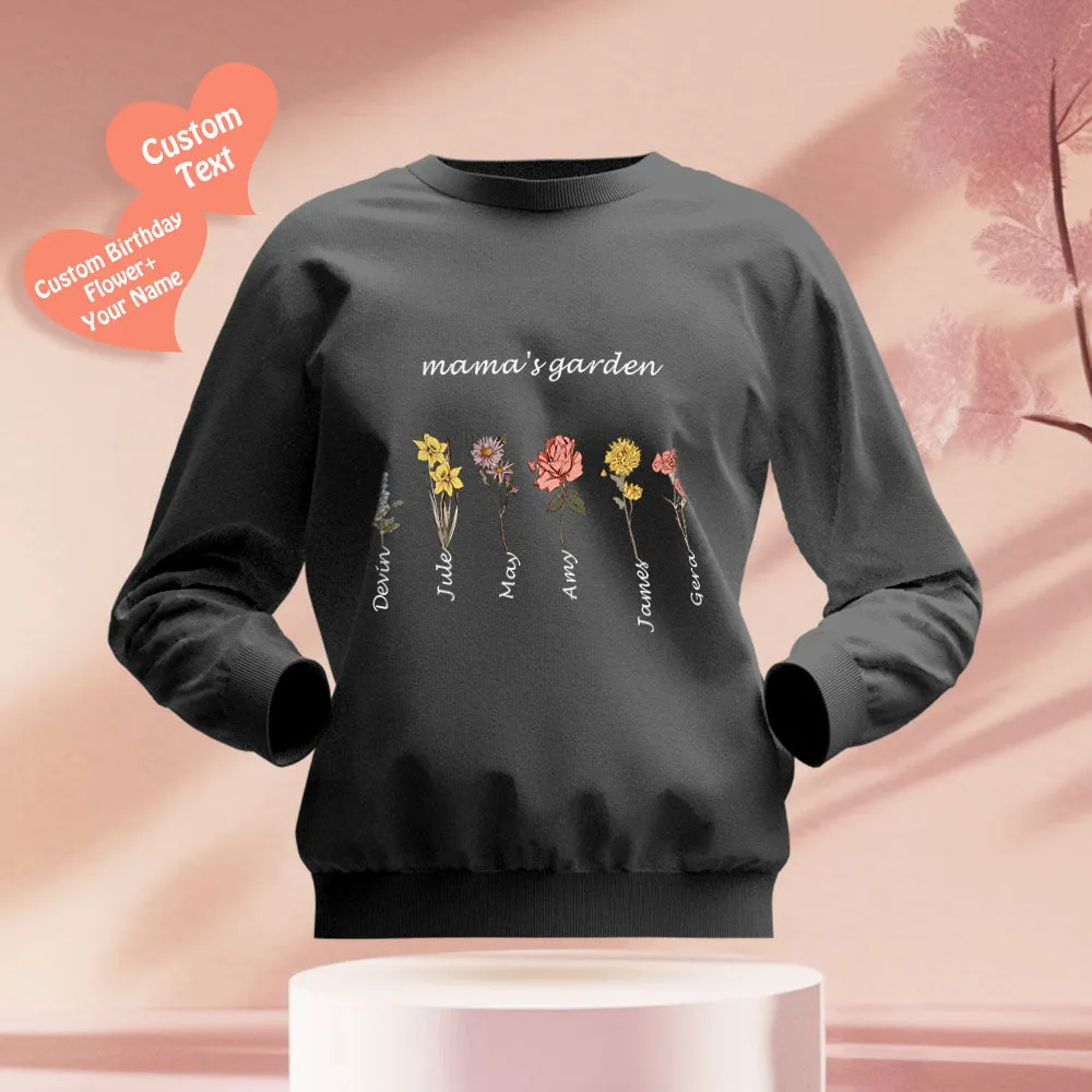 Custom Engraved Hoodie Round Neck Mama's Garden is Her Children Gifts for Mom