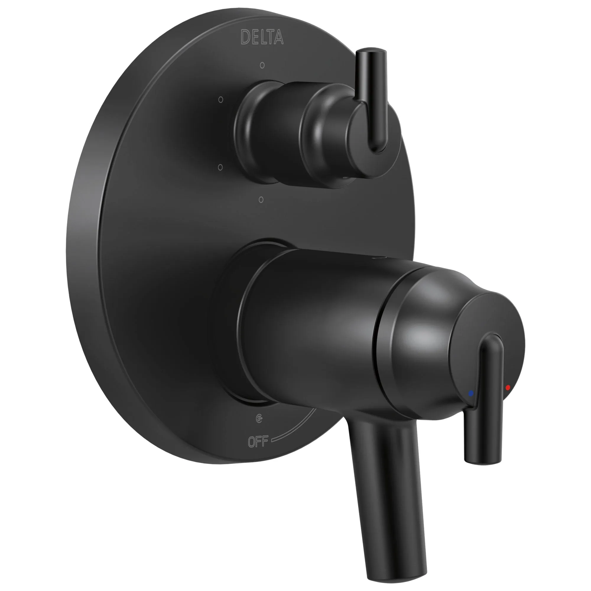 Delta Trinsic Matte Black Finish Contemporary TempAssure 17T Series Shower Control Trim Kit with 6-Setting Integrated Diverter (Requires Valve) DT27T959BL