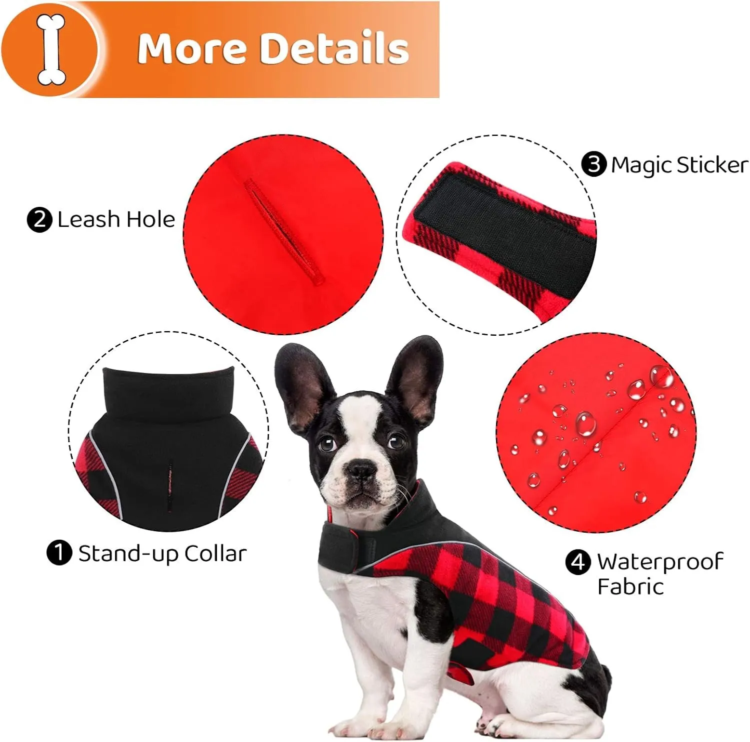 Dog Winter Jacket, Plaid Dog Coat Reversible Cold Weather Dog Jackets with Reflective Straps, Warm Dog Coats Windproof Waterproof Dog Snow Vest for Small Medium Large Dogs, Burgundy S