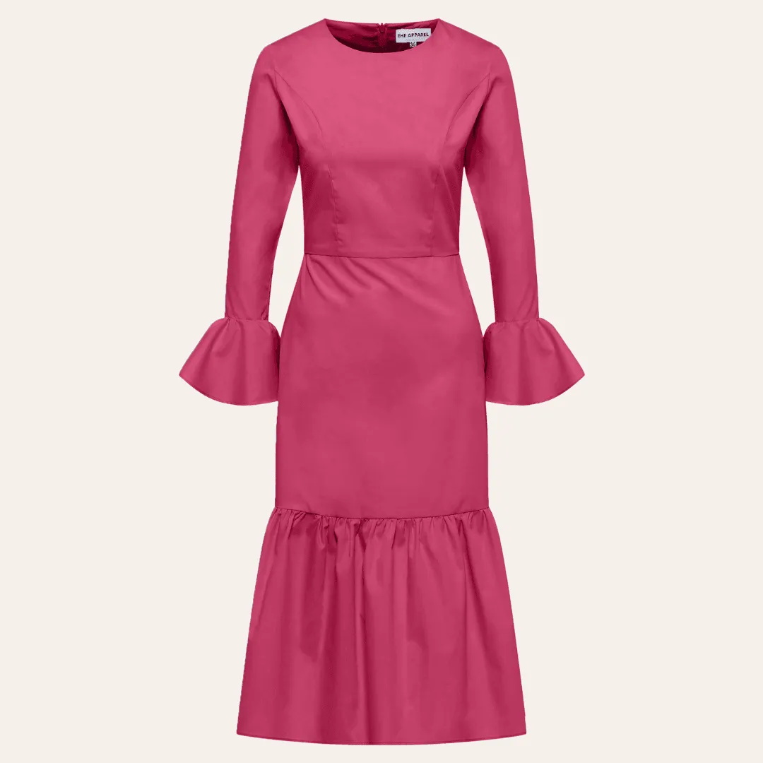 EHE Apparel Audrey ruffled Dress - Fuchsia