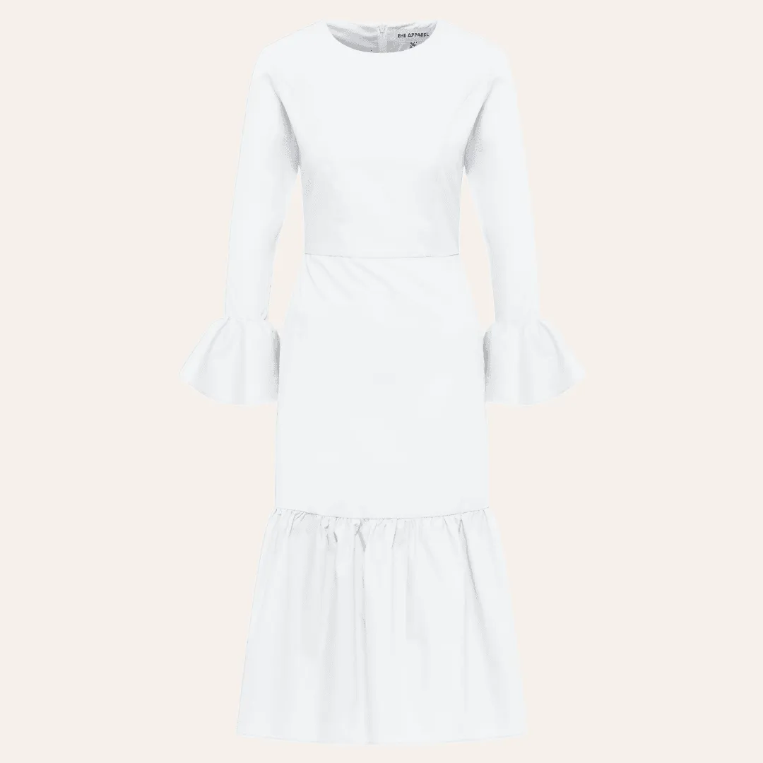 EHE Apparel Audrey ruffled Dress - White