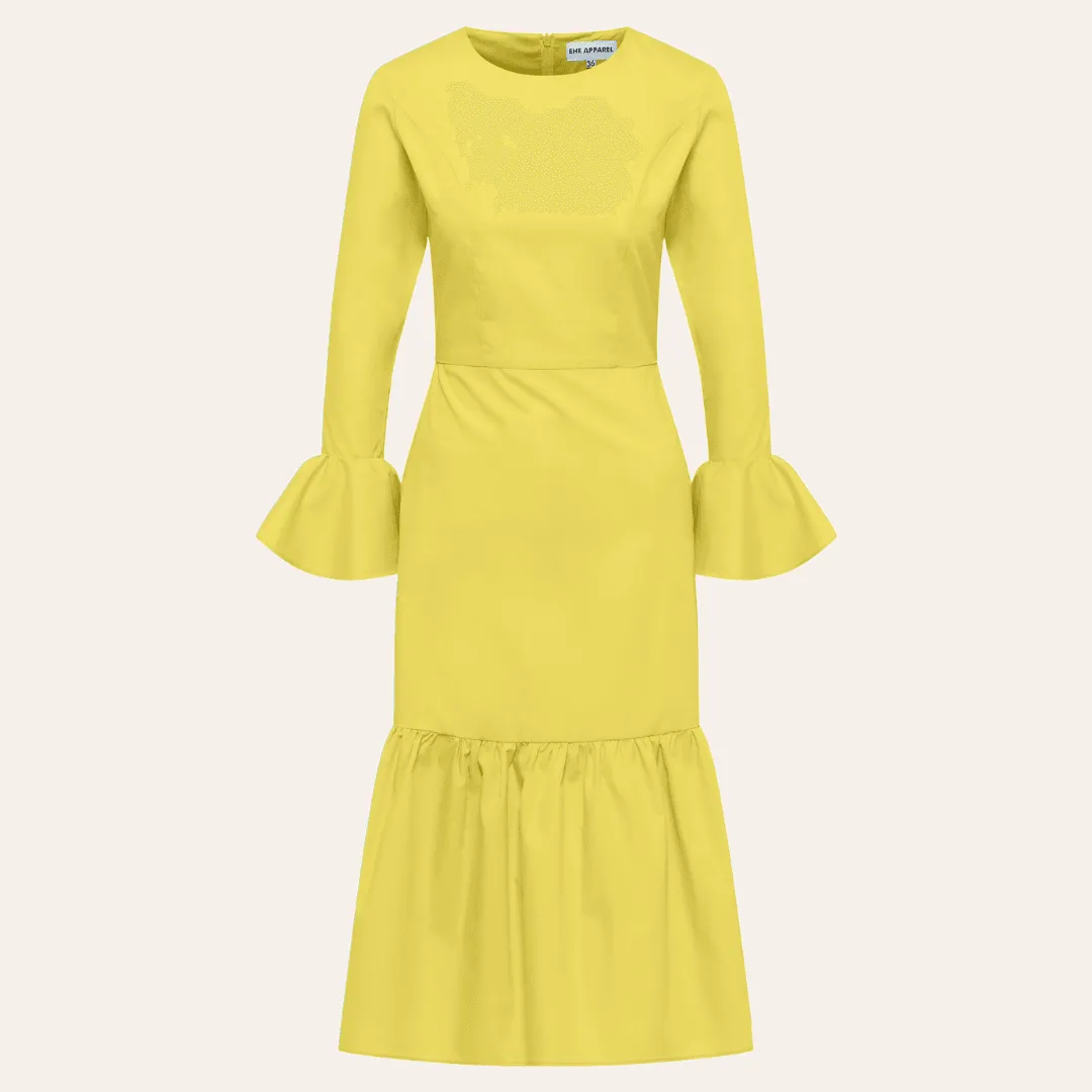 EHE Apparel Audrey ruffled Dress - Yellow