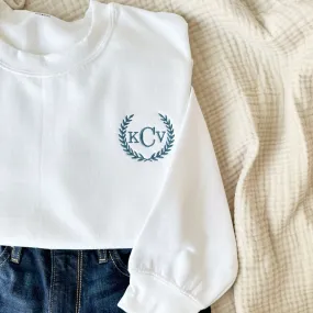 Embroidered Laurel Monogrammed Crewneck