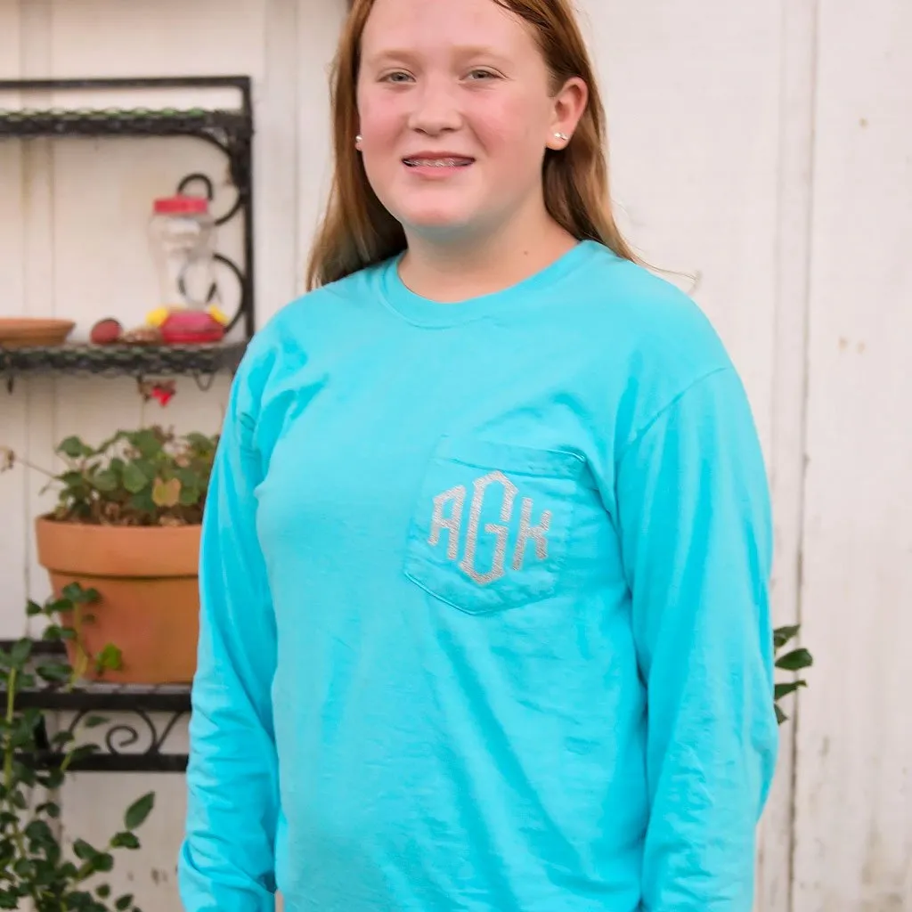 Embroidered Monogram Adult Long Sleeve Pocket Tee