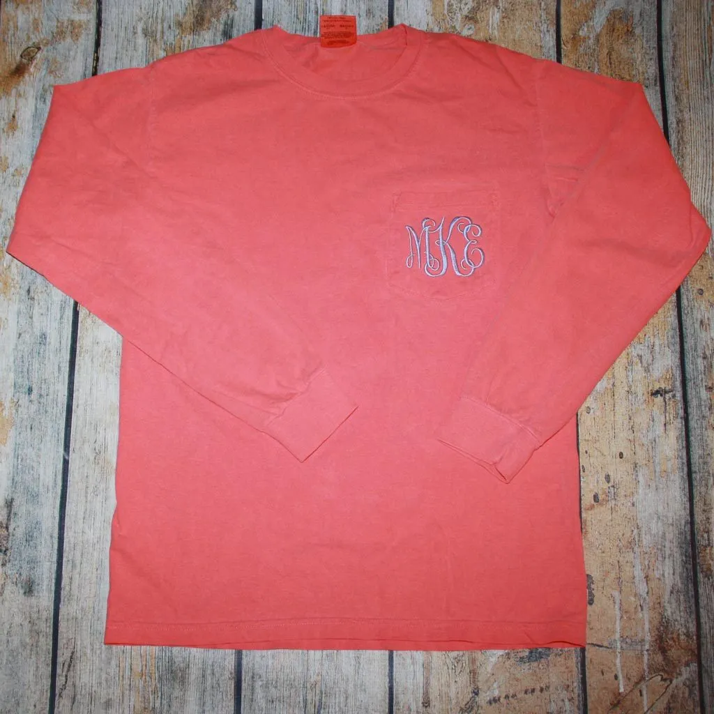 Embroidered Monogram Adult Long Sleeve Pocket Tee