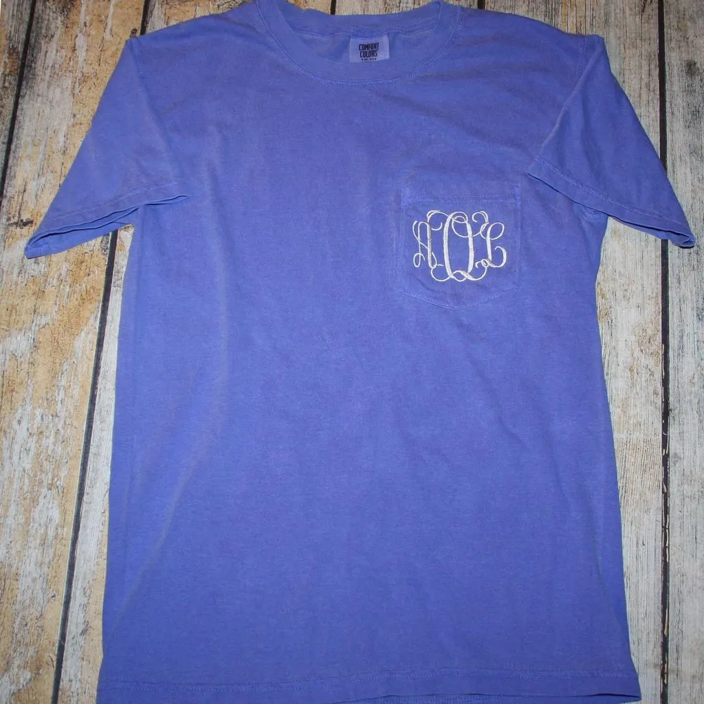 Embroidered Monogram Adult Short Sleeve Pocket Tee