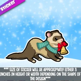 Ferret with Christmas Bell Sticker