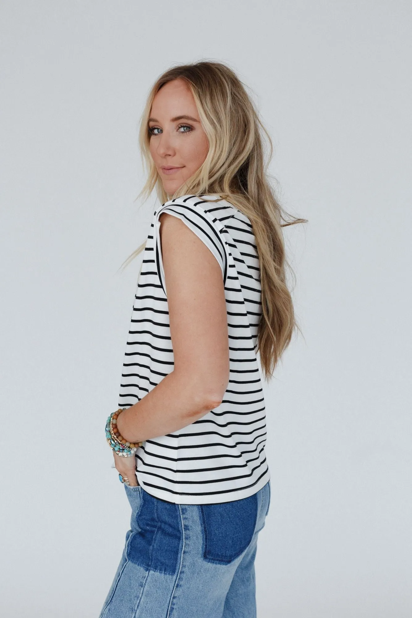 Fine Line Crew Neck Top - Ivory