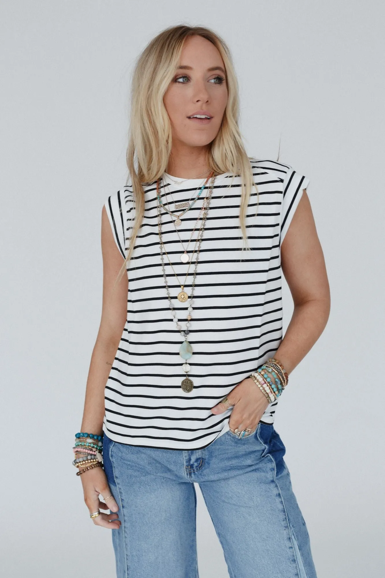 Fine Line Crew Neck Top - Ivory