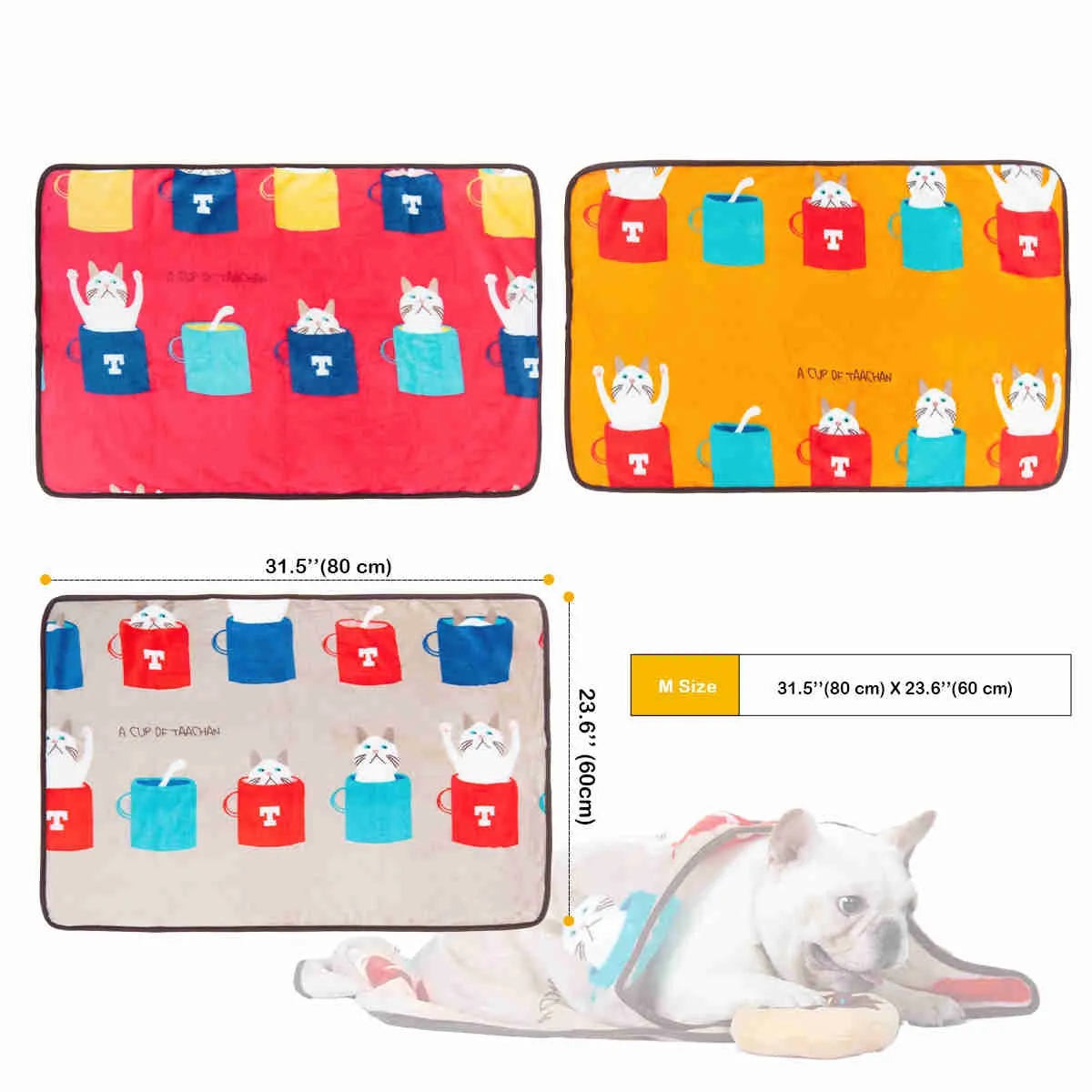 Fluffy Cats Dogs Blankets, 3 Pack  (French Bulldog, M)