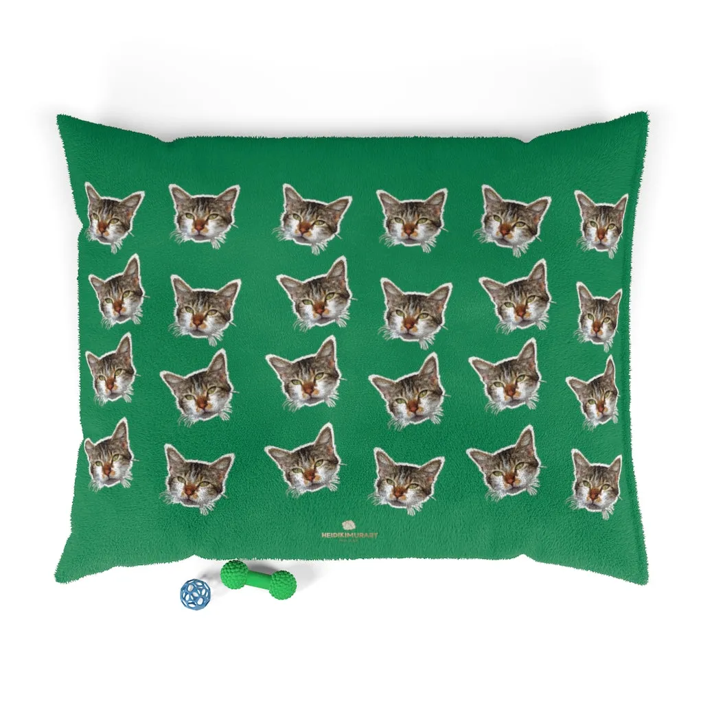 Green Cat Pet Bed, Solid Color Machine-Washable Pet Pillow With Zippers-Printed in USA