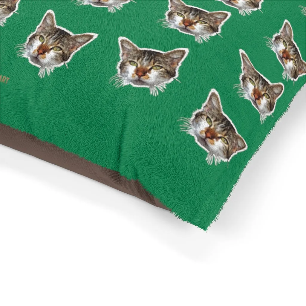 Green Cat Pet Bed, Solid Color Machine-Washable Pet Pillow With Zippers-Printed in USA